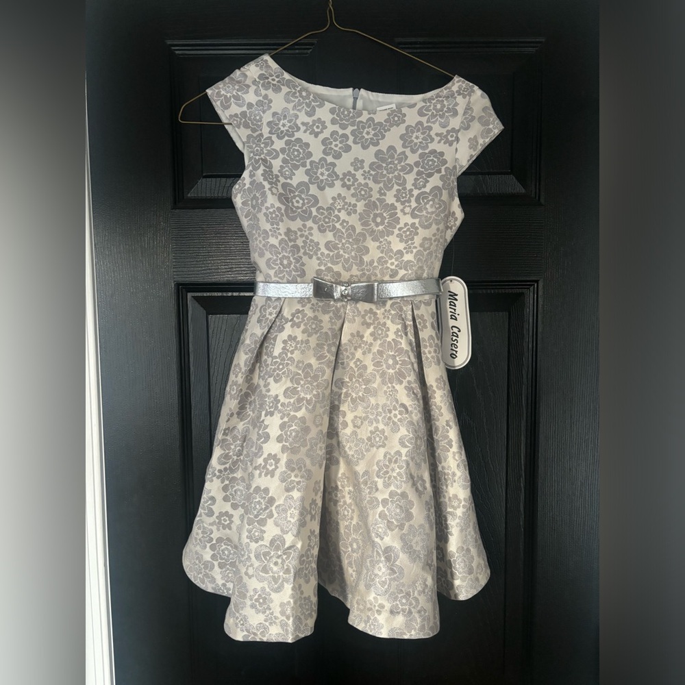 Beautiful silver and cream brocade dress